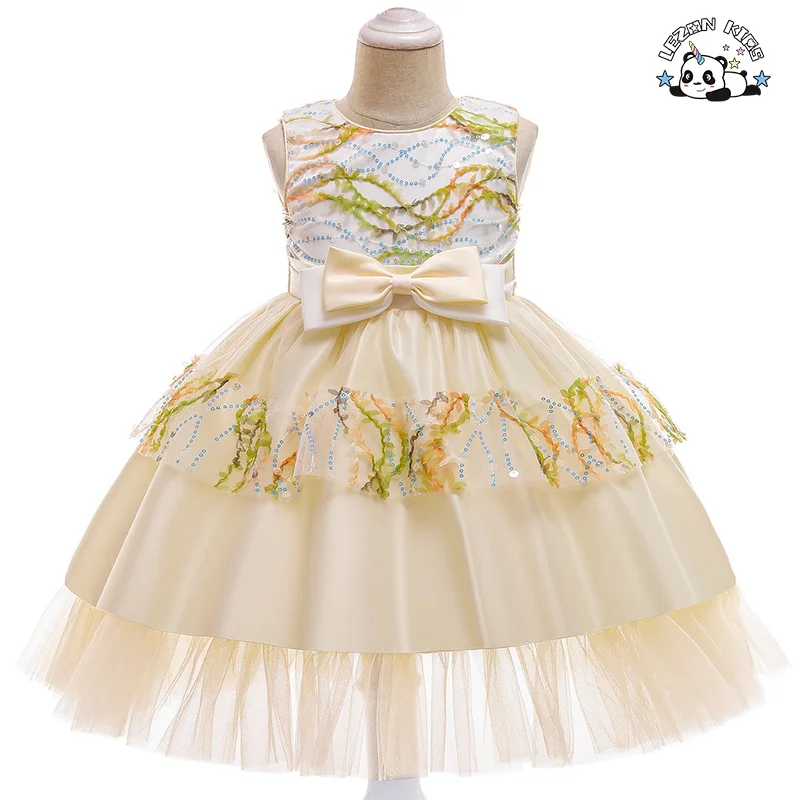 LEZONKIDS - 2023 New Children's Dress Sequin Bow Mesh Gauze Girl Princess Ball Gown Dress For Girls